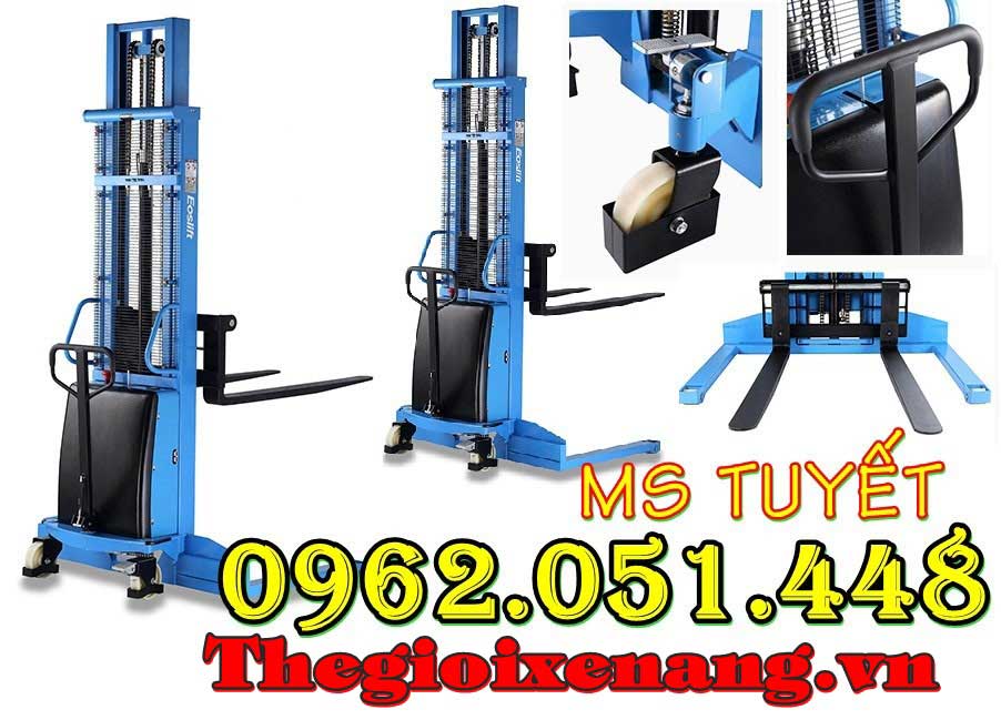 Xe nâng bán tự động, xe nâng điện 1.5 tấn nâng cao 3m